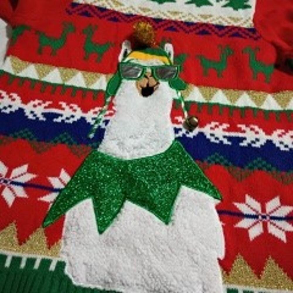 Ugly Christmas Sweater Kids' XL(14-16) Husky Women's XS/S LAMA PomPom Red